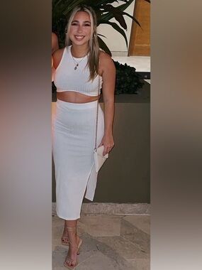 Princess Polly Cream Ribbed Crew Neck Top
